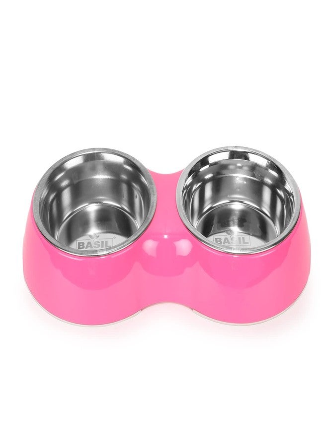 BASIL Double Dinner Set Stainless Steel Food Water Feeding Bowls (Melamine Bowls Pink Color & Size: Large (1600 Ml)) for Pets, Dogs, Cats, Puppy - Image 1